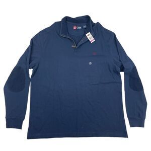 NWT Chaps Blue 1/4 Quarter Zip Pullover Top XXL 2XL Corduroy Elbow Patch Cotton